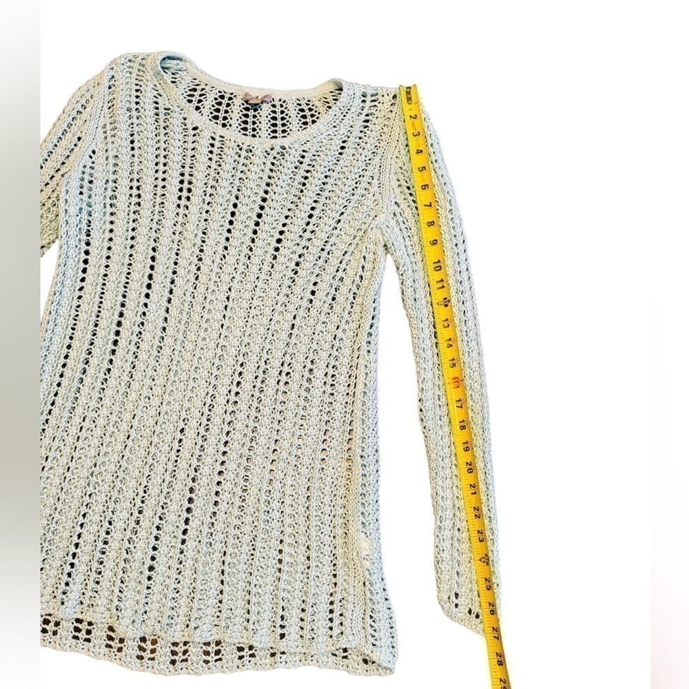 J. Jill Crocheted Linen Sweater Seafoam Green Pullover Womens Size Medium - Picture 5 of 11